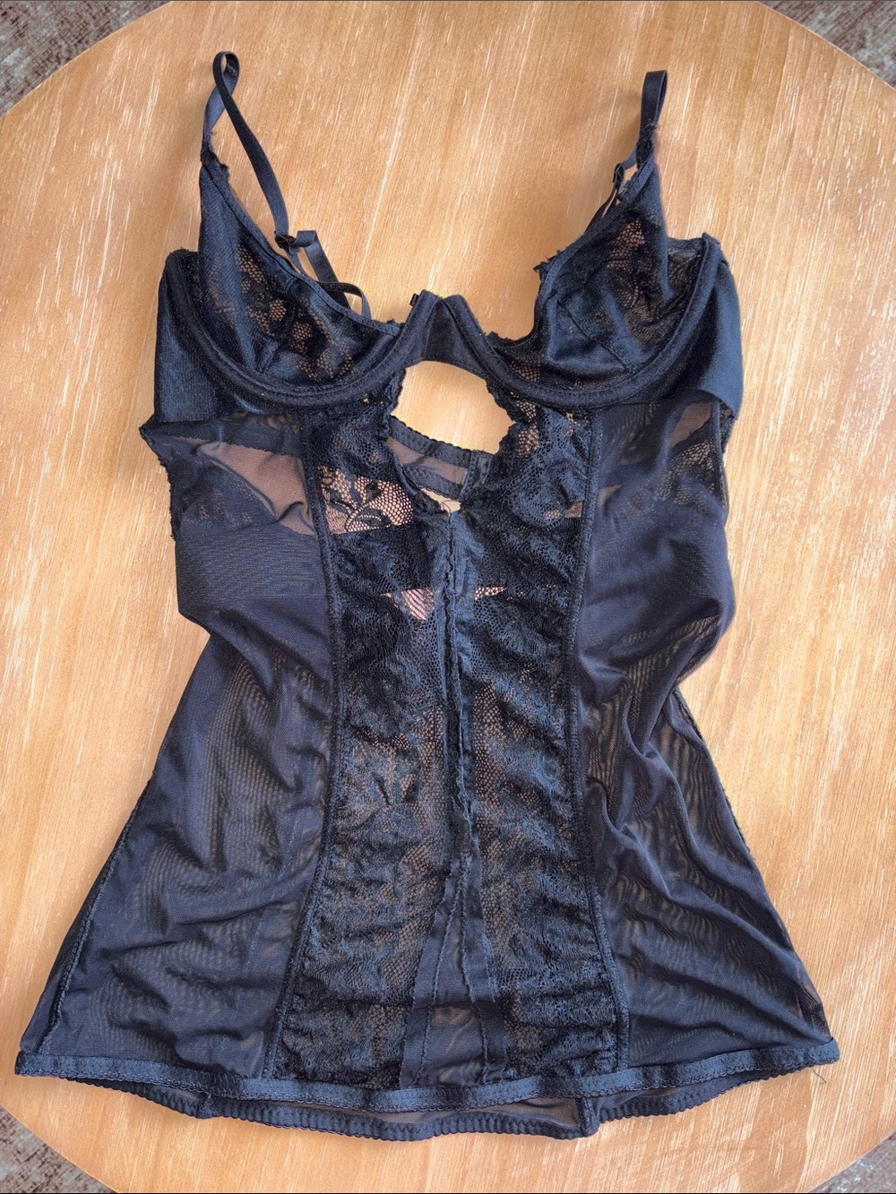 Black Lace and Mesh Bustier Camisole - Women Intimates